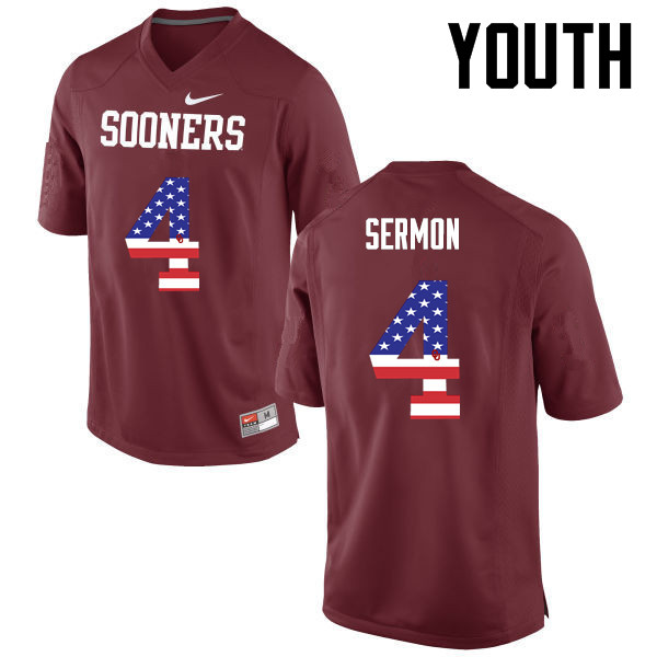 Youth Oklahoma Sooners #4 Trey Sermon College Football USA Flag Fashion Jerseys-Crimson